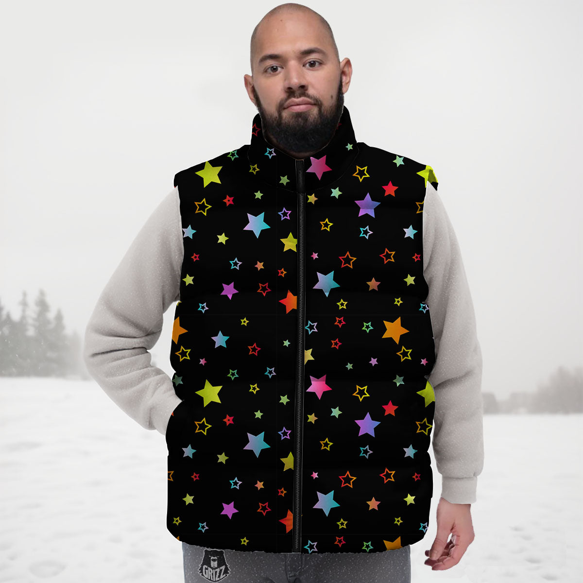 Star Lights Print Pattern Down Vest