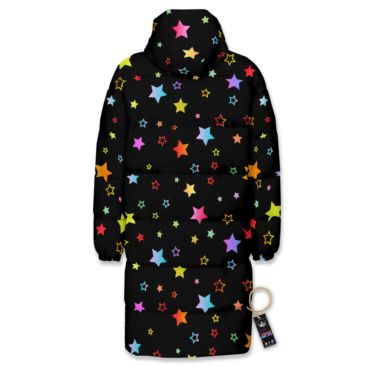 Star Lights Print Pattern Long Down Jacket-grizzshop