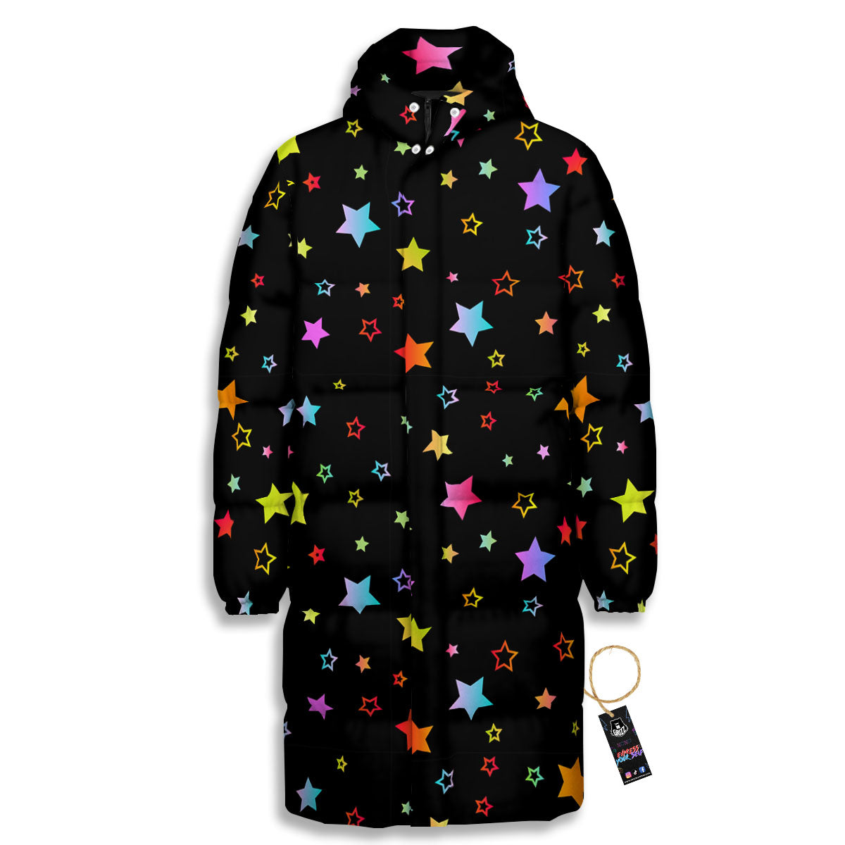 Star Lights Print Pattern Long Down Jacket-grizzshop