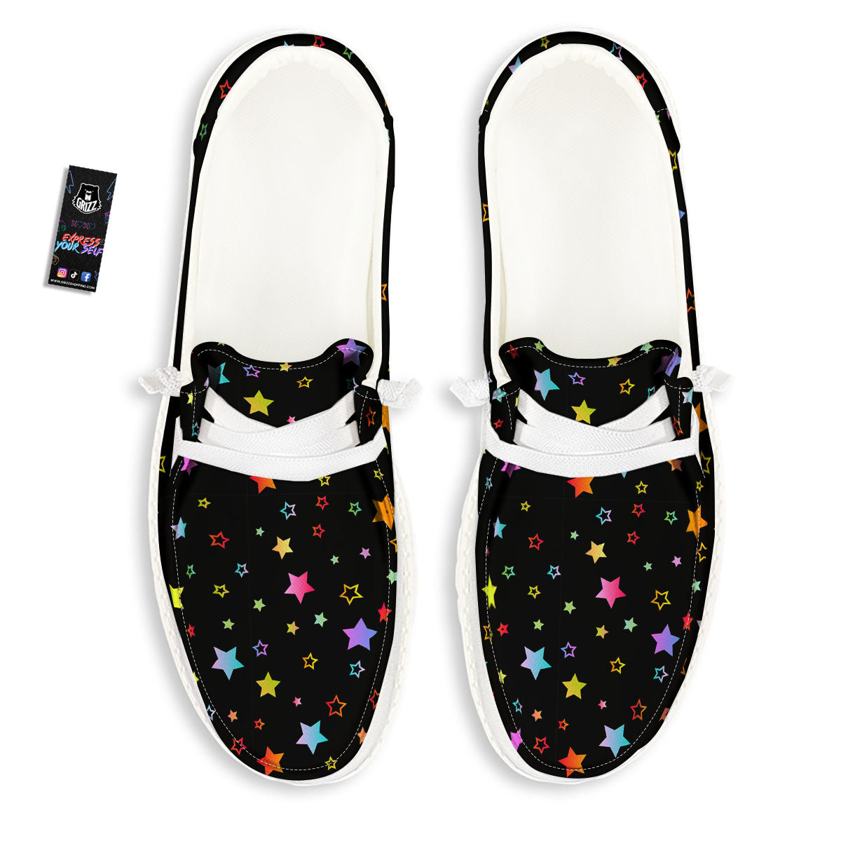 Star Lights Print Pattern White Loafers-grizzshop