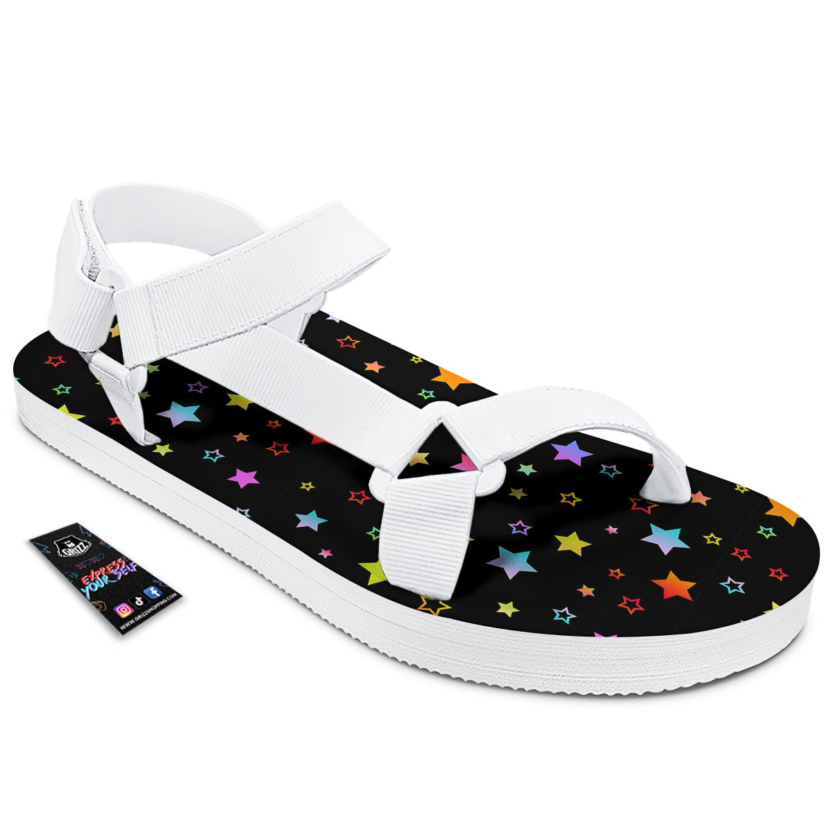 Star Lights Print Pattern White Open Toe Sandals-grizzshop