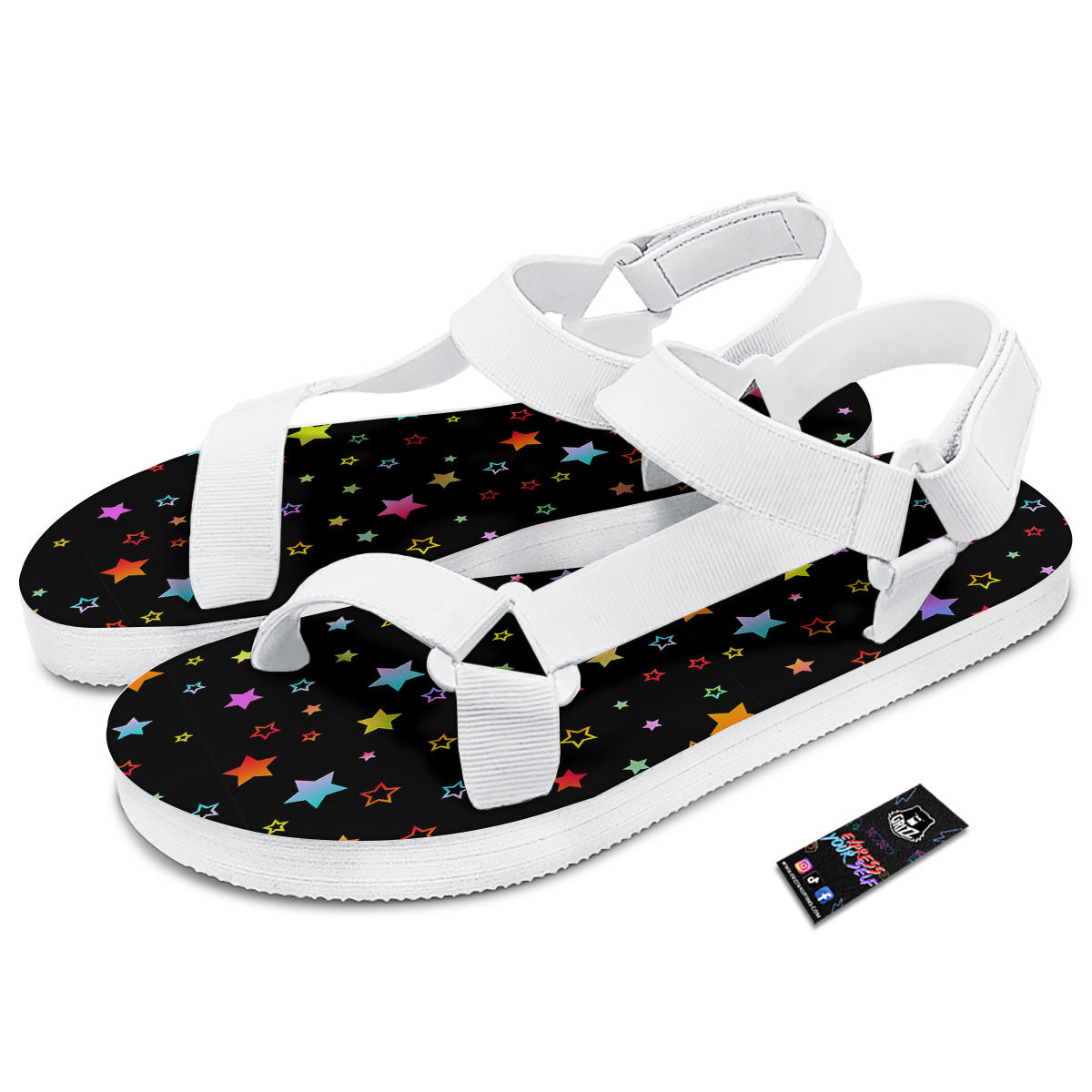 Star Lights Print Pattern White Open Toe Sandals-grizzshop