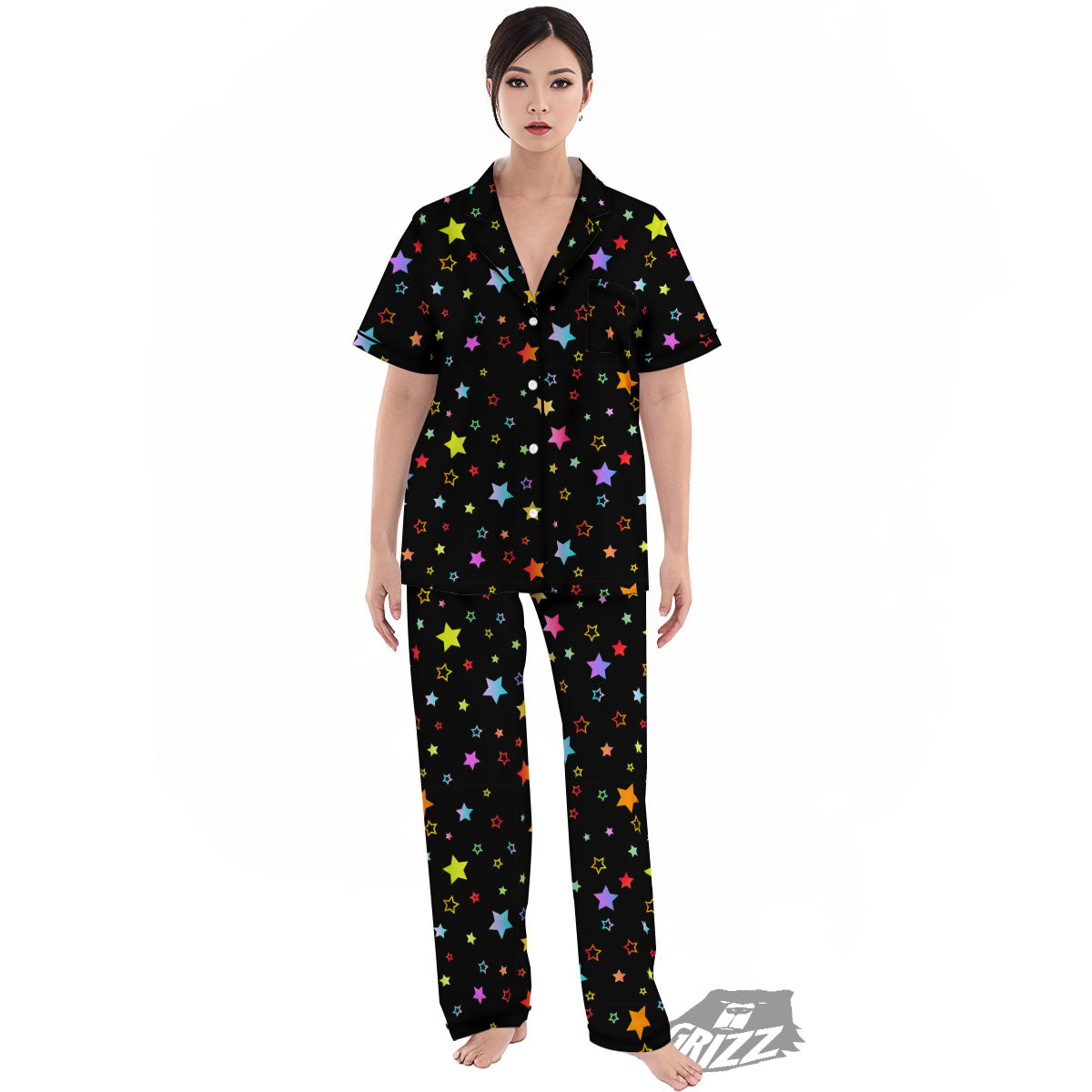 Star Lights Print Pattern Women's Pajamas Set-grizzshop