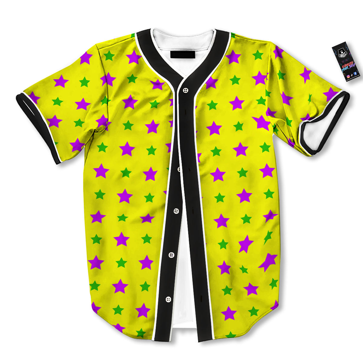 Star Mardi Gras Print Pattern Baseball Jersey-grizzshop