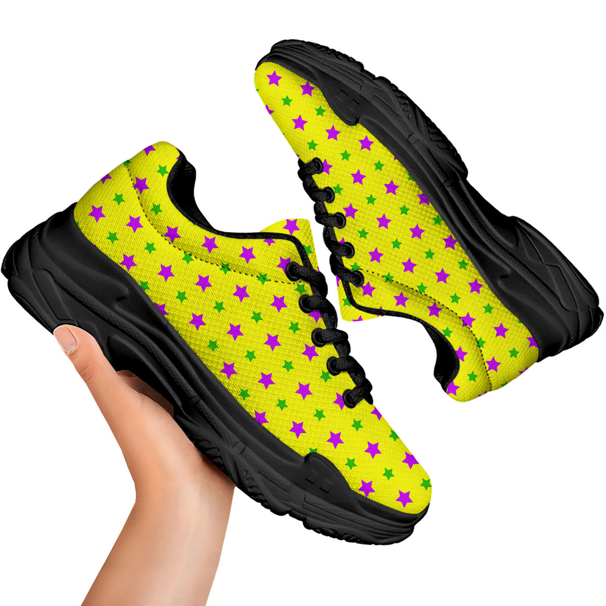 Star Mardi Gras Print Pattern Black Chunky Shoes-grizzshop