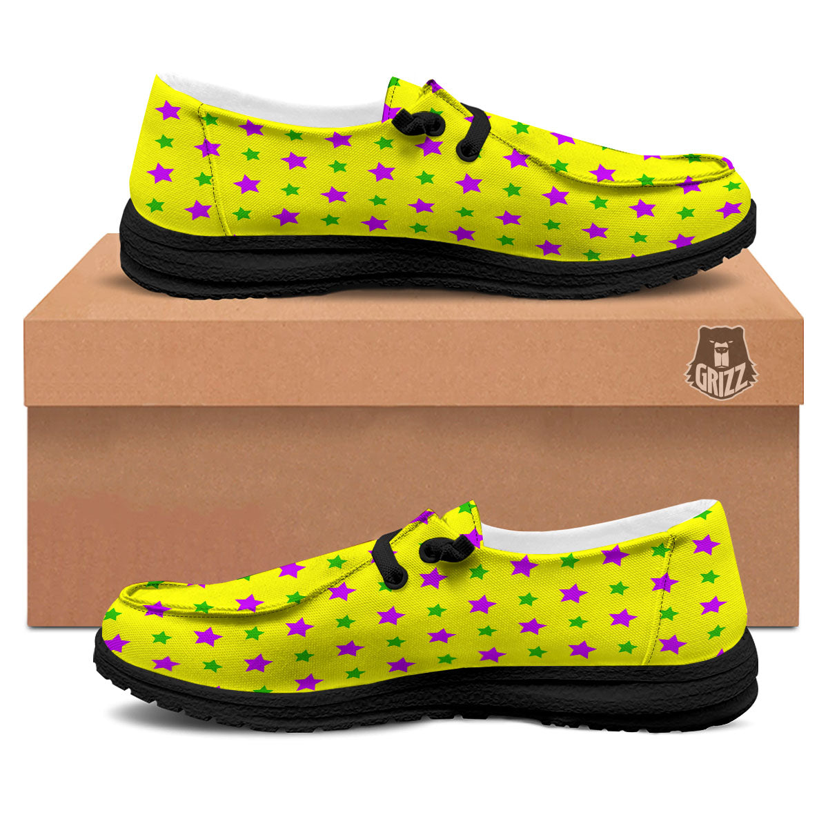 Star Mardi Gras Print Pattern Black Loafers-grizzshop
