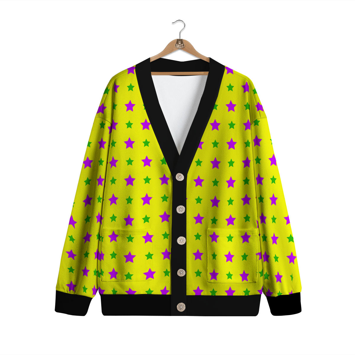 Star Mardi Gras Print Pattern Cardigan-grizzshop