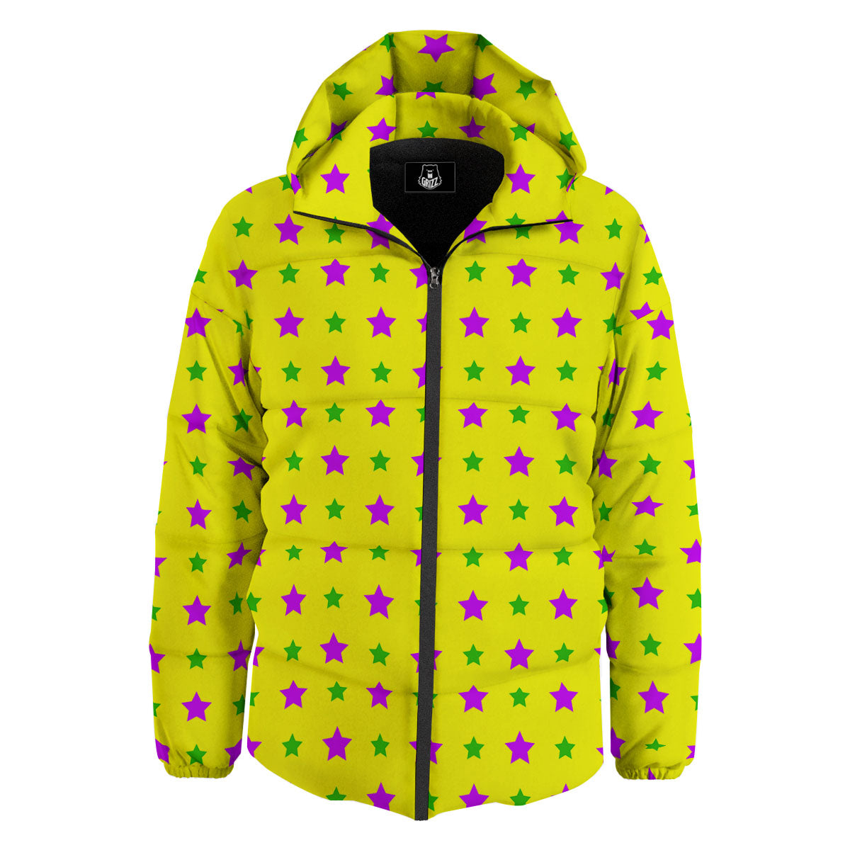 Star Mardi Gras Print Pattern Down Jacket-grizzshop