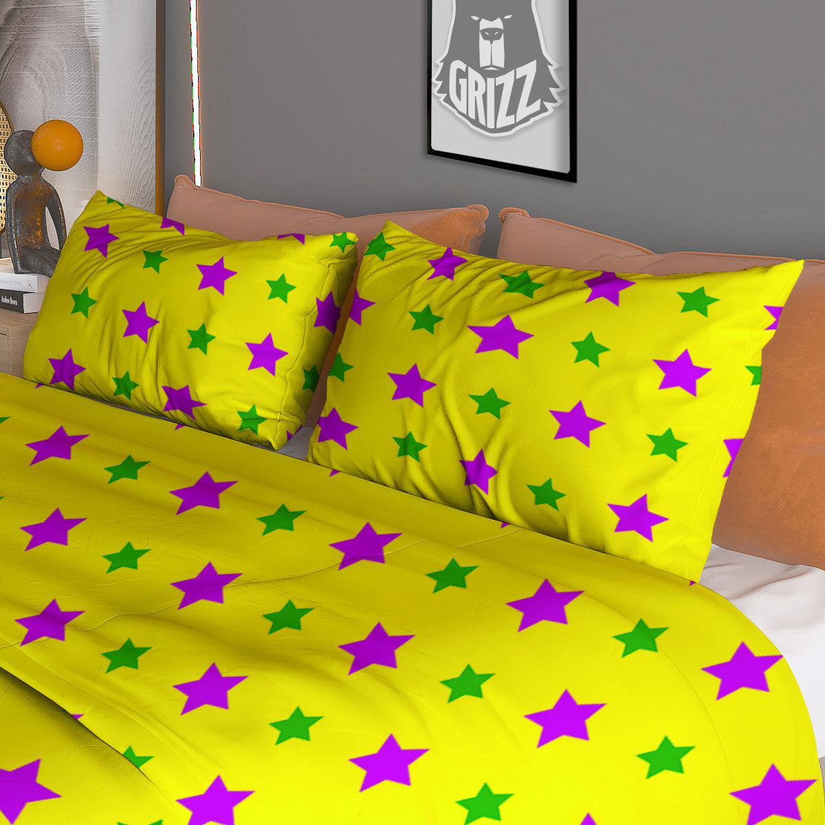Star Mardi Gras Print Pattern Duvet Cover Bedding Set