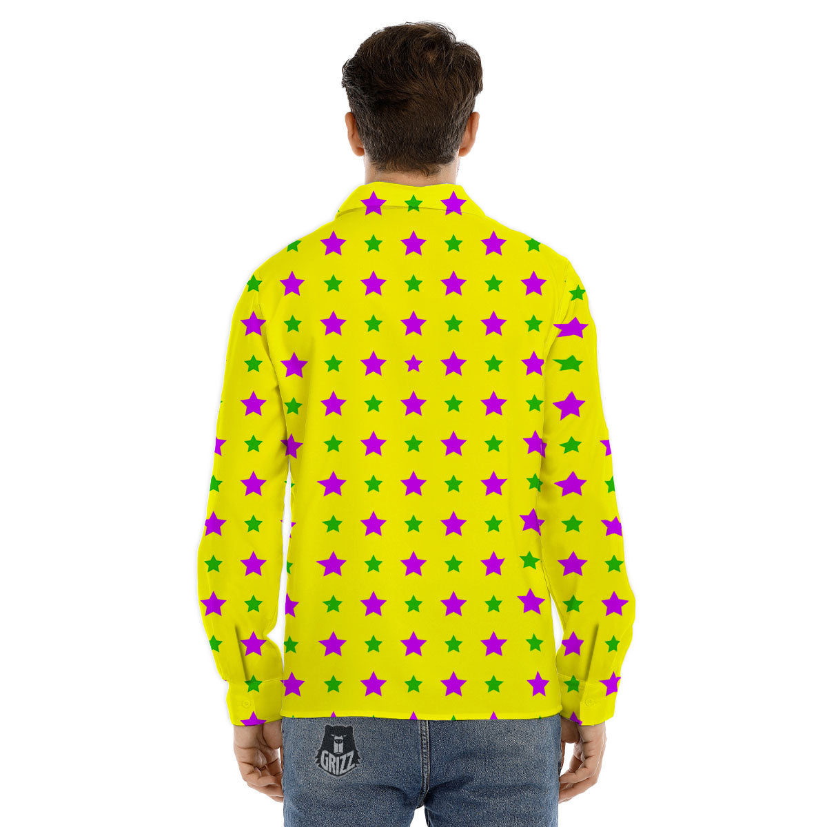 Star Mardi Gras Print Pattern Men's Dress Shirts-grizzshop