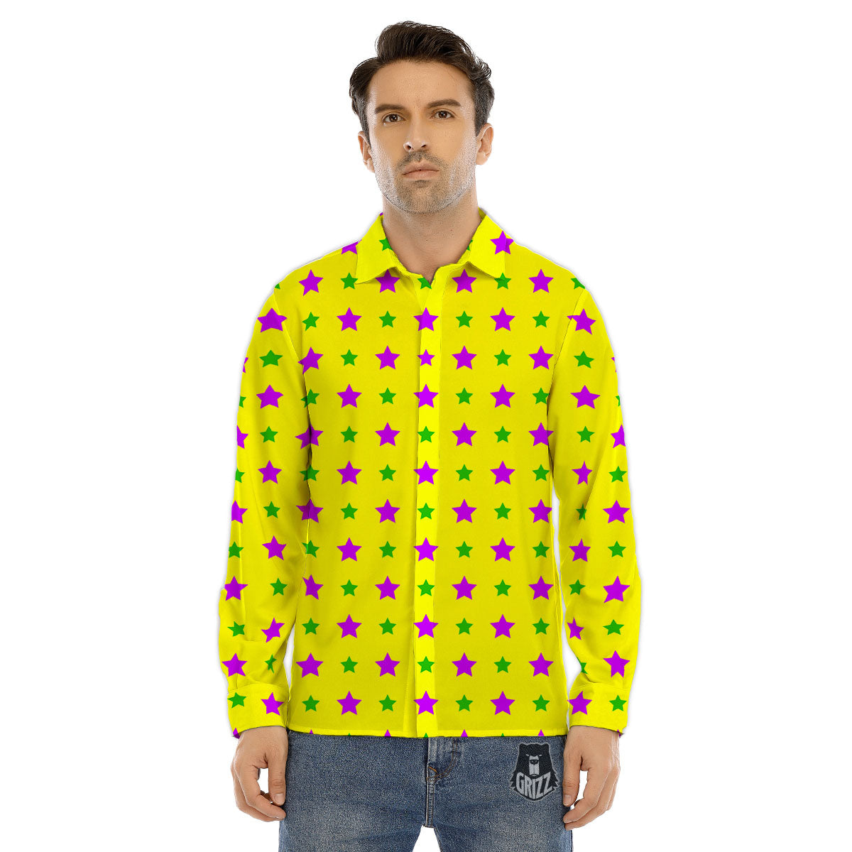 Star Mardi Gras Print Pattern Men's Dress Shirts-grizzshop