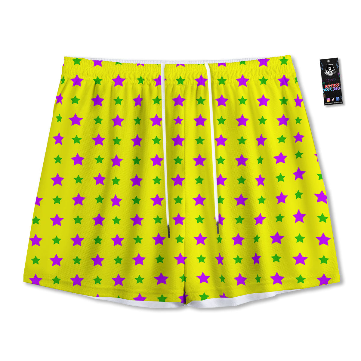 Star Mardi Gras Print Pattern Mesh Shorts