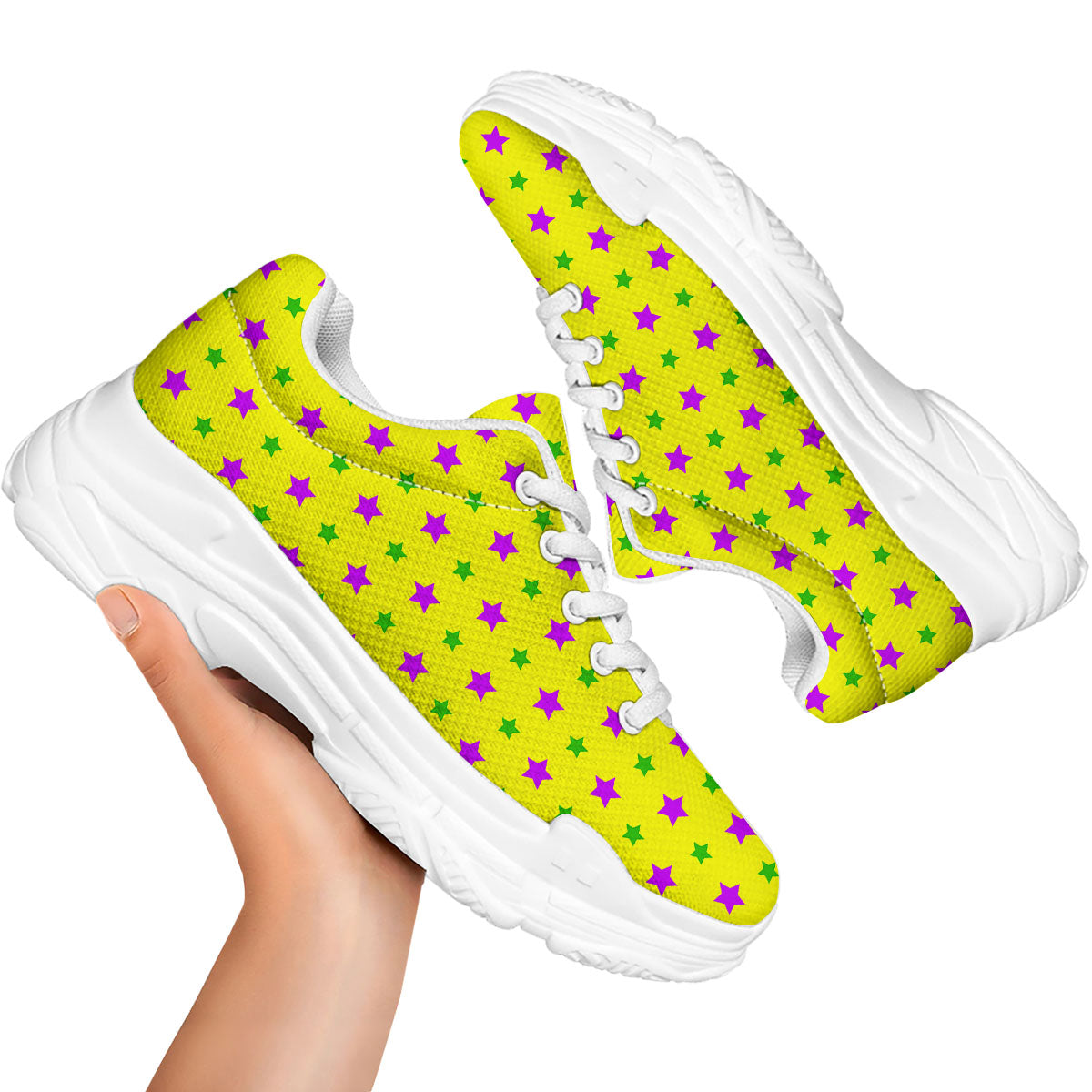 Star Mardi Gras Print Pattern White Chunky Shoes-grizzshop