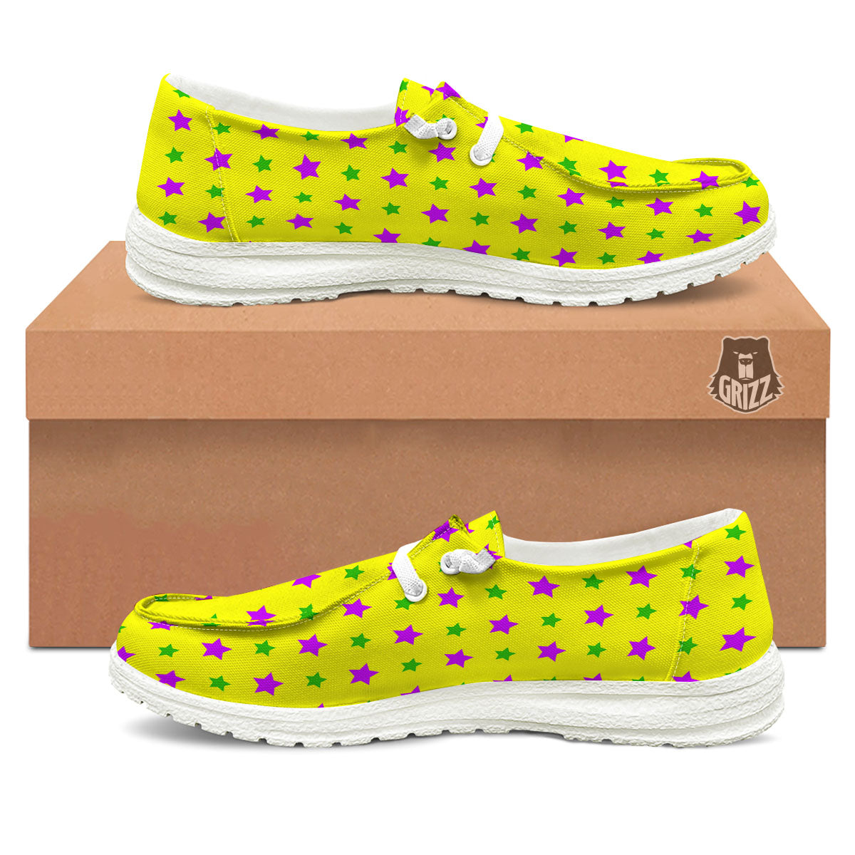 Star Mardi Gras Print Pattern White Loafers-grizzshop