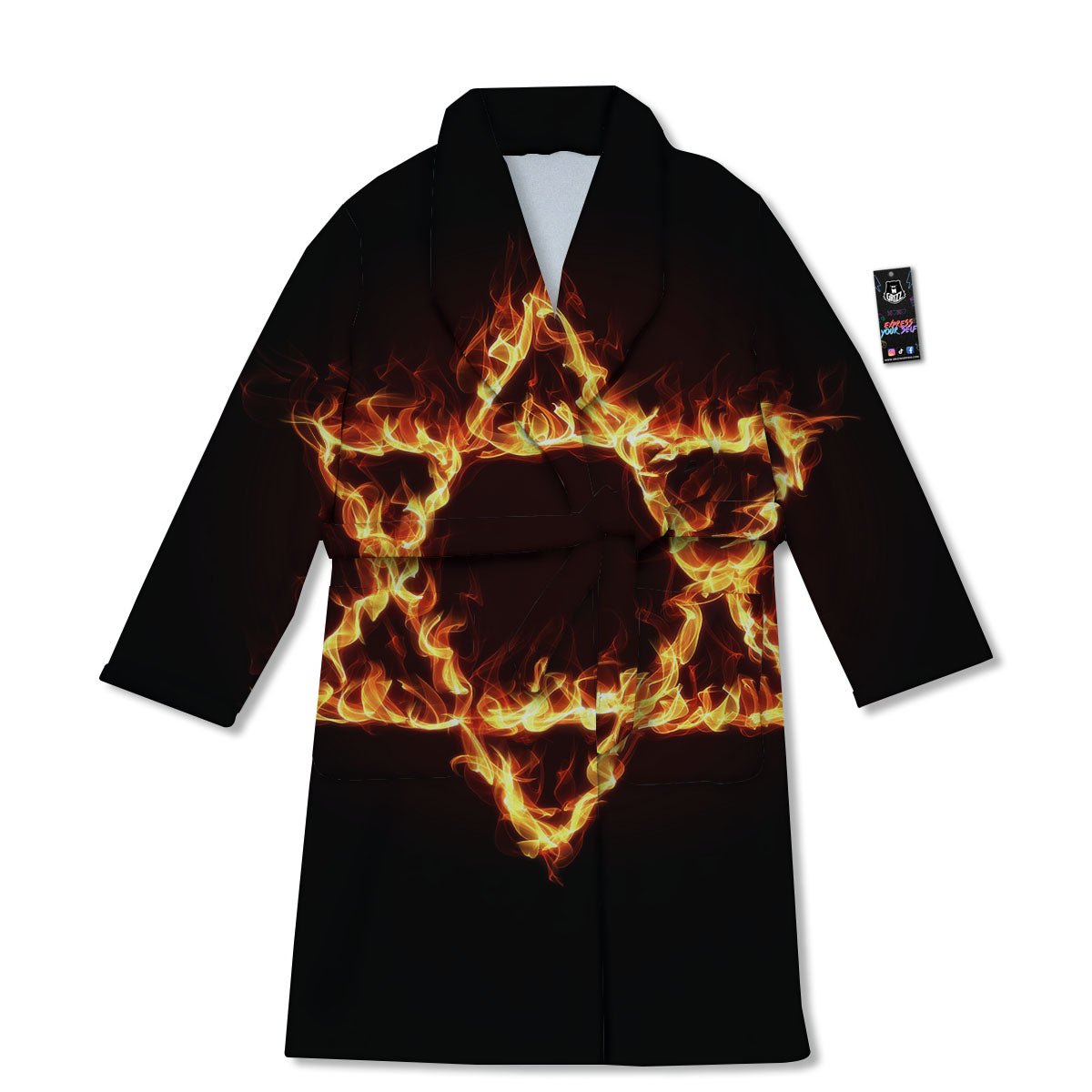 Star Of David Fiery Print Bathrobe-grizzshop