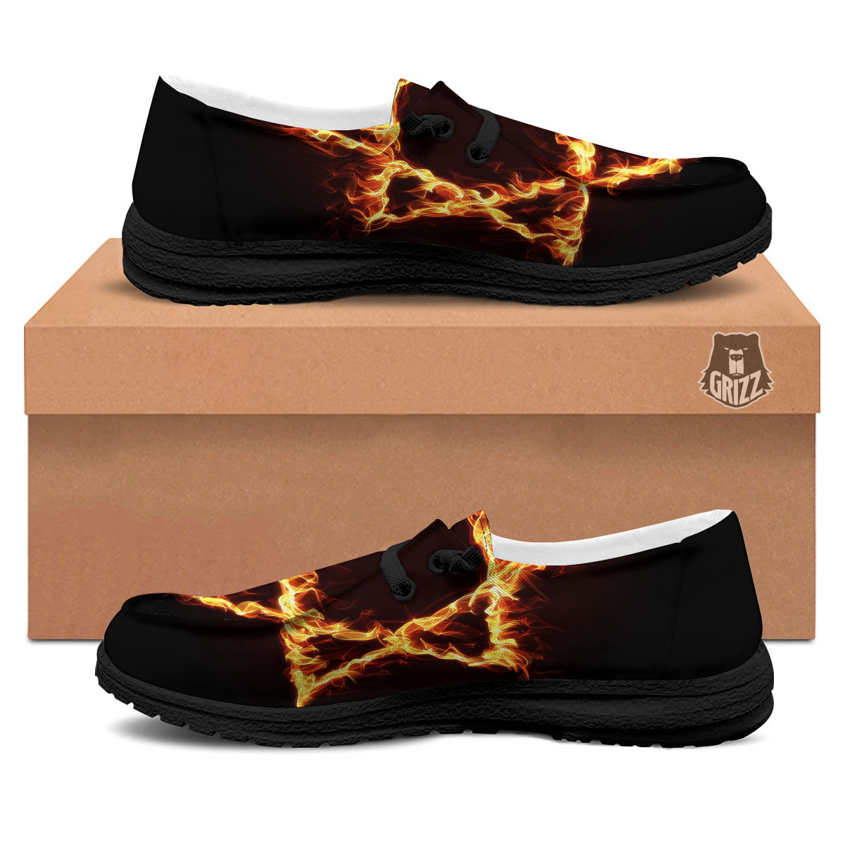Star Of David Fiery Print Black Loafers-grizzshop