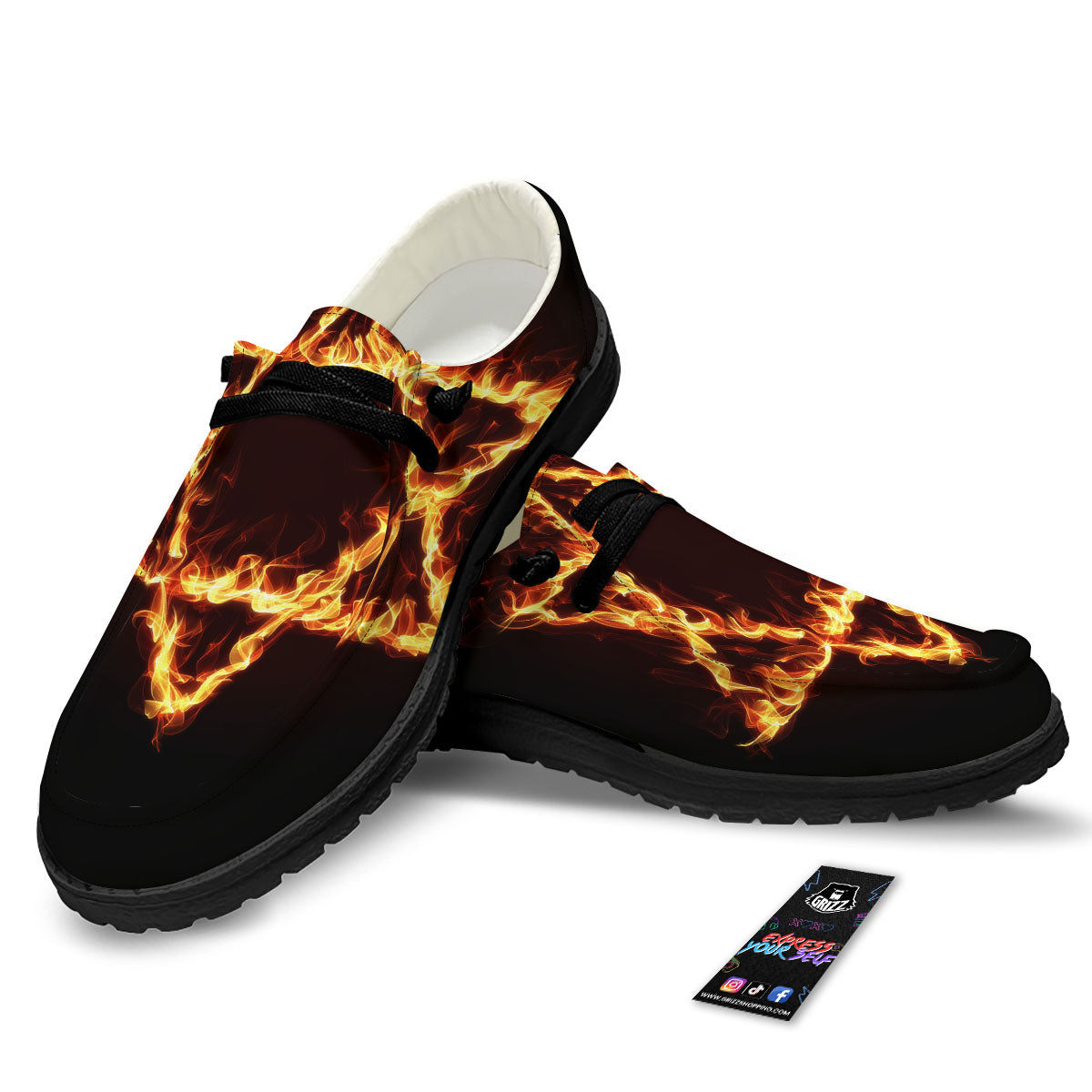 Star Of David Fiery Print Black Loafers-grizzshop