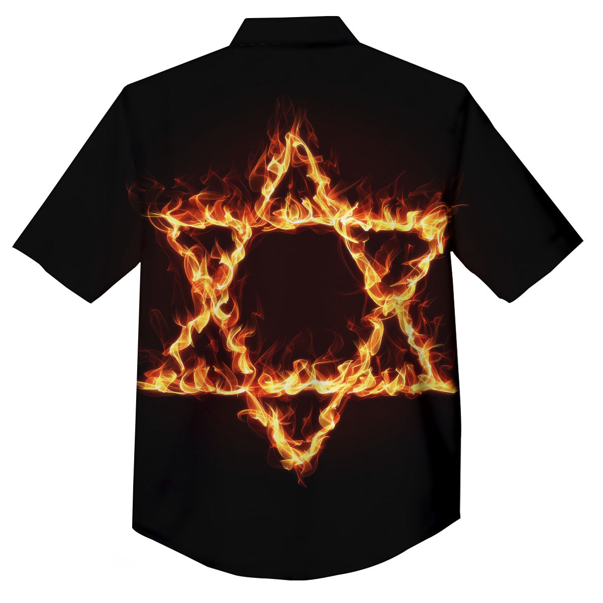 Star Of David Fiery Print Button Up Shirt-grizzshop