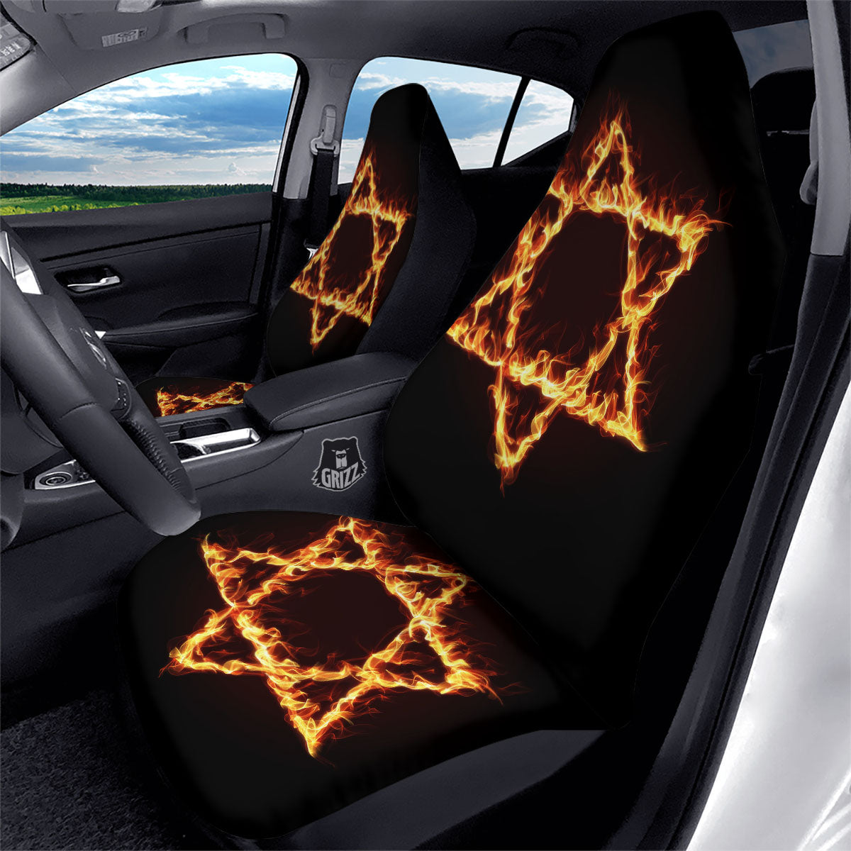 Star Of David Fiery Print Car Seat Covers-grizzshop