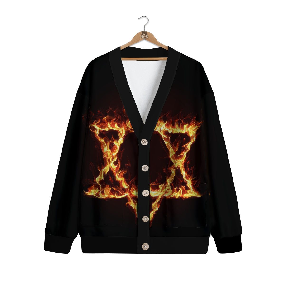Star Of David Fiery Print Cardigan-grizzshop