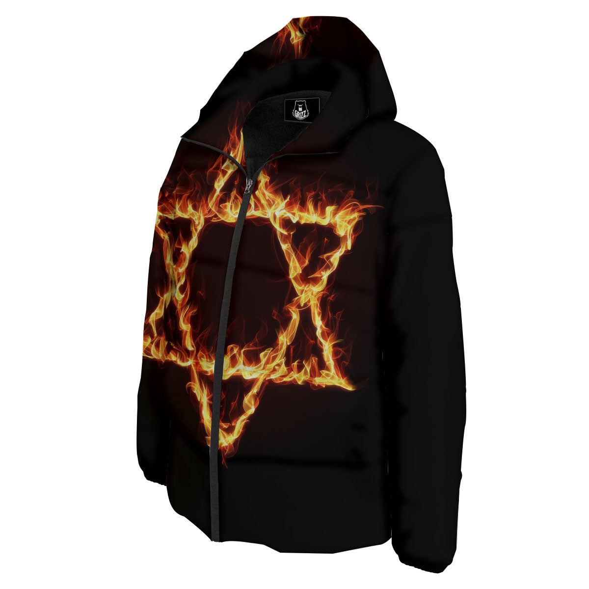 Star Of David Fiery Print Down Jacket-grizzshop