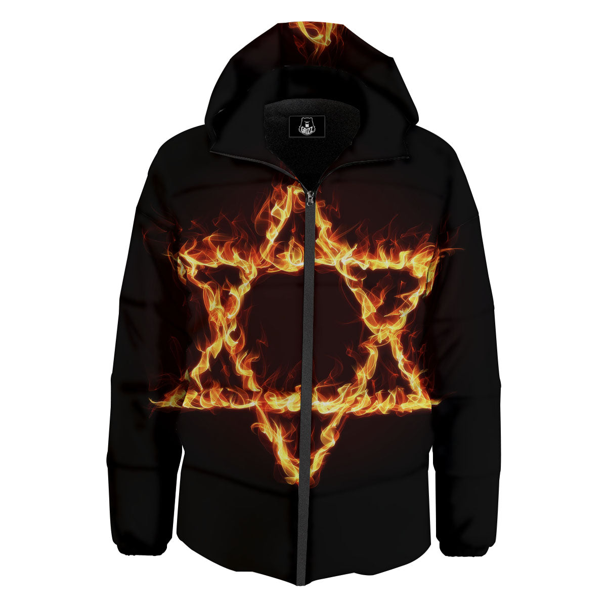Star Of David Fiery Print Down Jacket-grizzshop