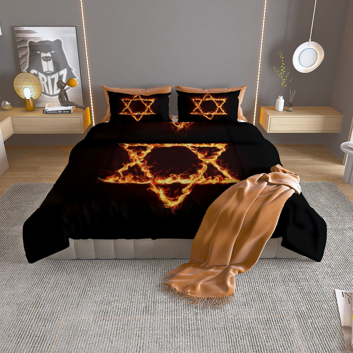 Star Of David Fiery Print Duvet Cover Bedding Set