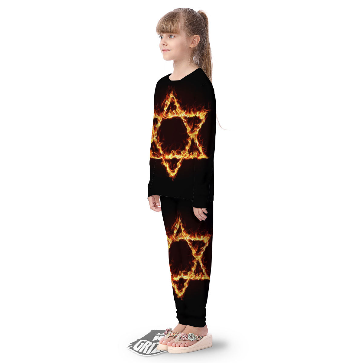 Star Of David Fiery Print Kid's Pajamas-grizzshop