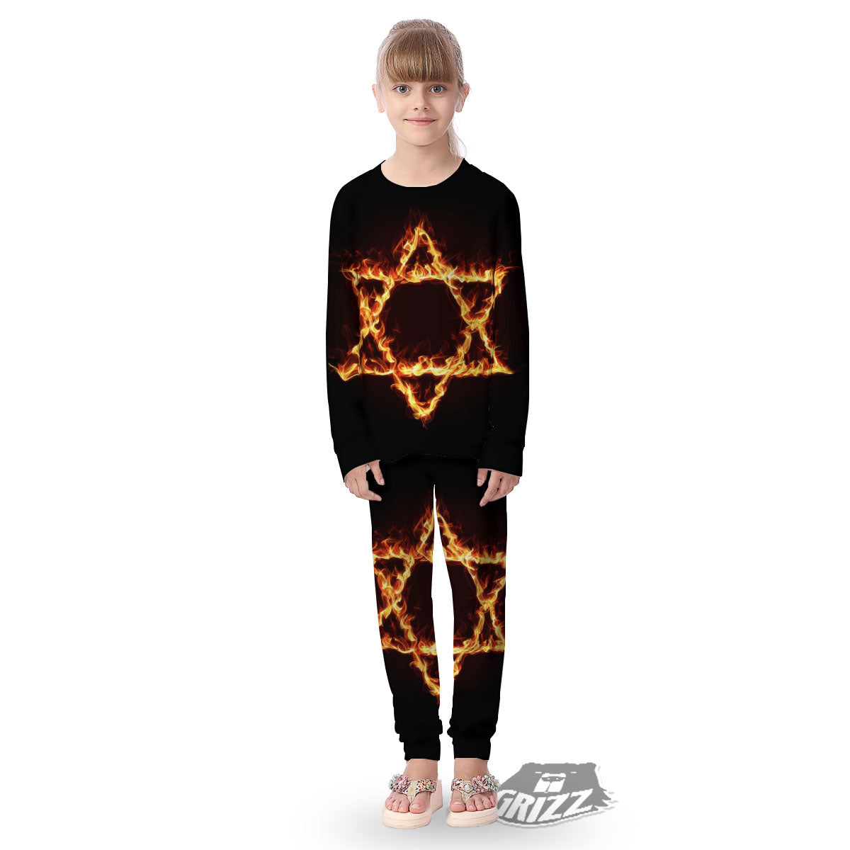 Star Of David Fiery Print Kid's Pajamas-grizzshop