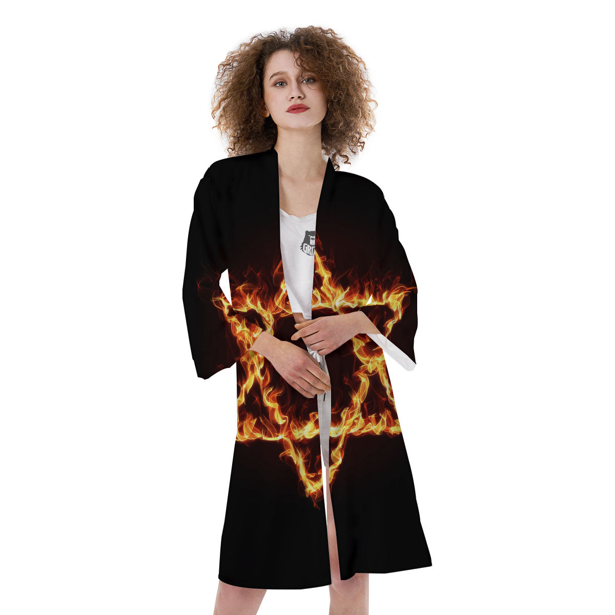 Star Of David Fiery Print Kimono-grizzshop