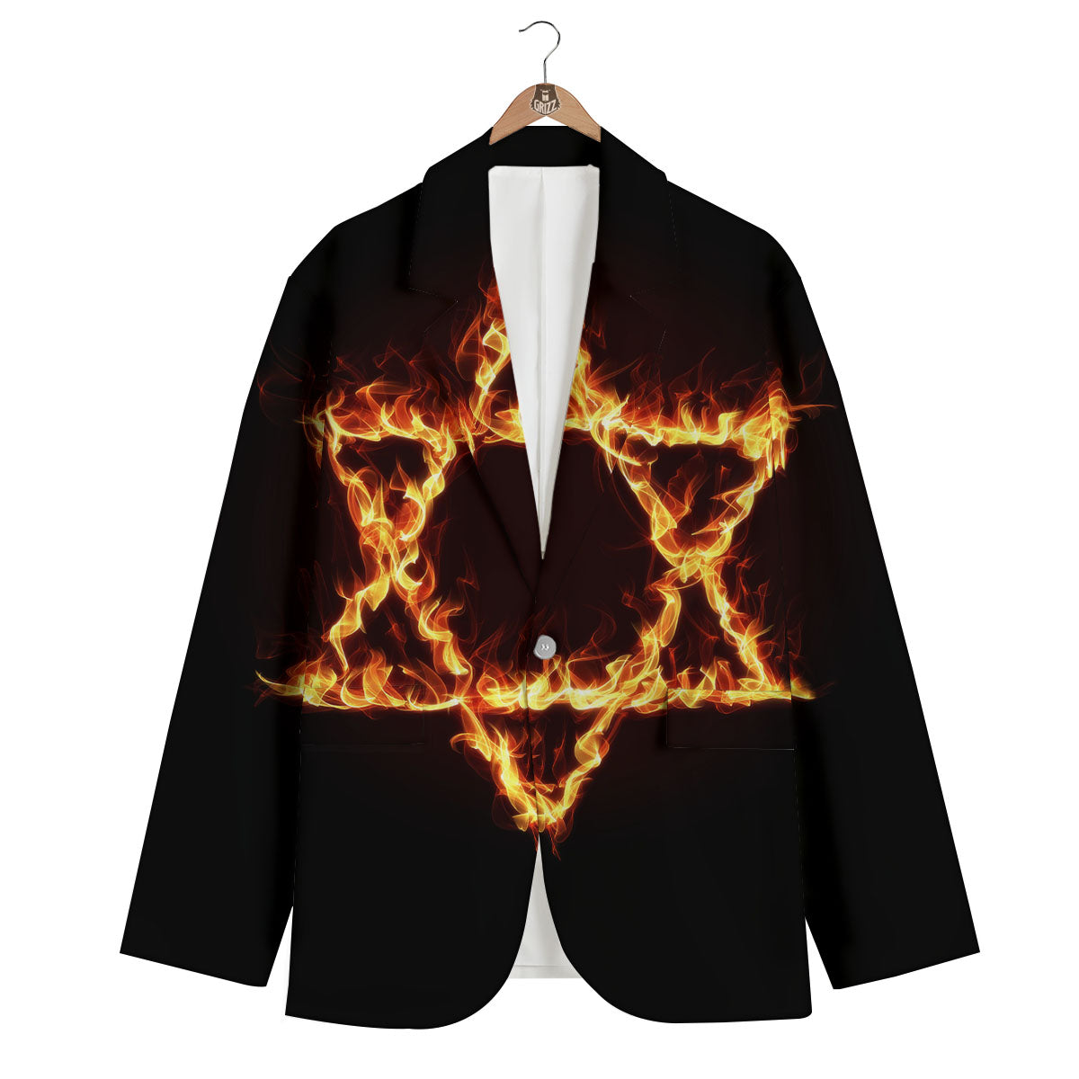 Star Of David Fiery Print Men's Blazer-grizzshop