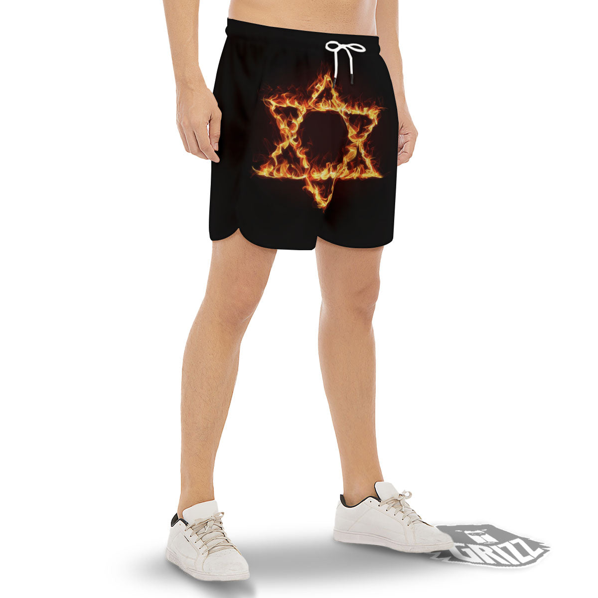Star Of David Fiery Print Men's Gym Shorts-grizzshop
