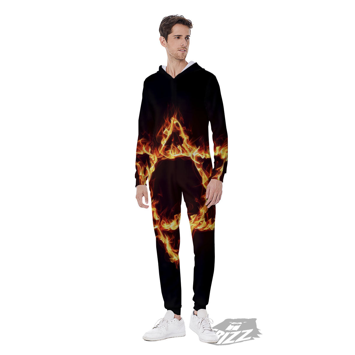 Star Of David Fiery Print Men's Jumpsuit-grizzshop