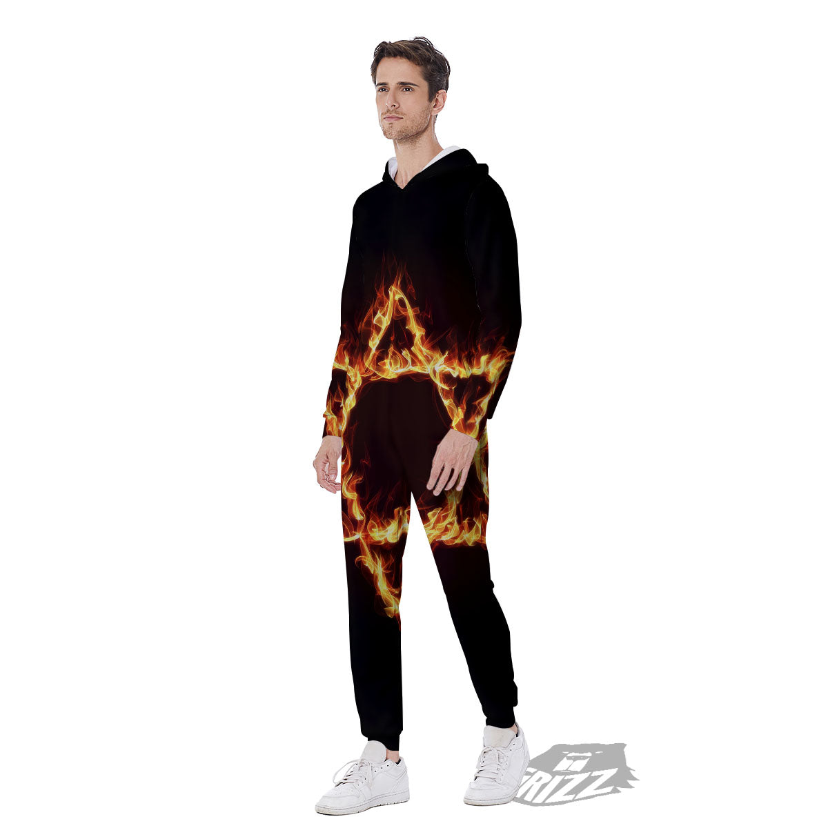 Star Of David Fiery Print Men's Jumpsuit-grizzshop