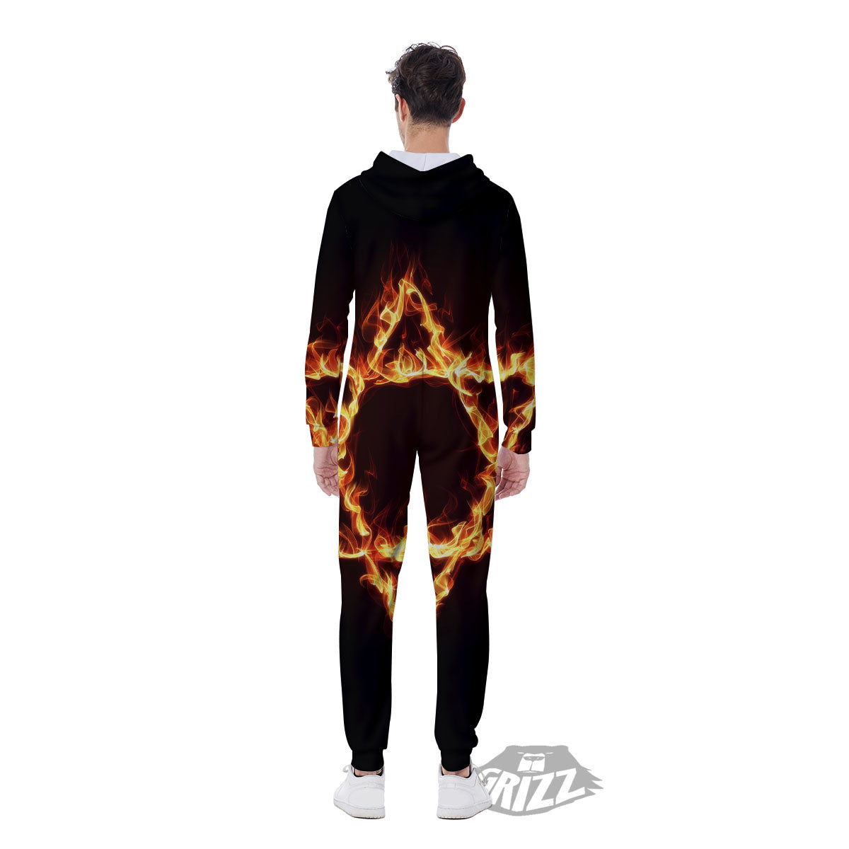 Star Of David Fiery Print Men's Jumpsuit-grizzshop