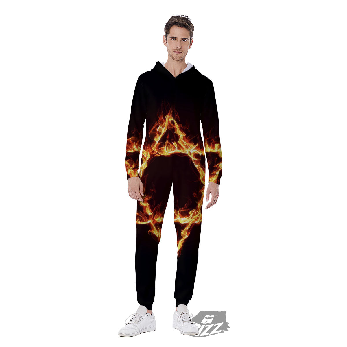 Star Of David Fiery Print Men's Jumpsuit-grizzshop