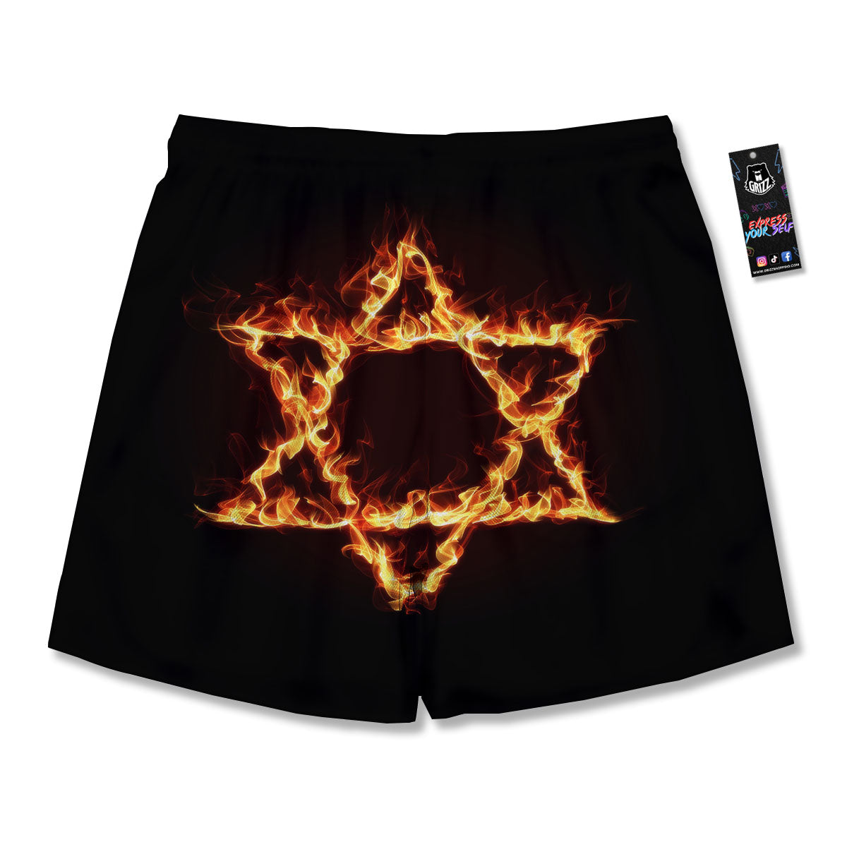 Star Of David Fiery Print Men's Running Shorts-grizzshop