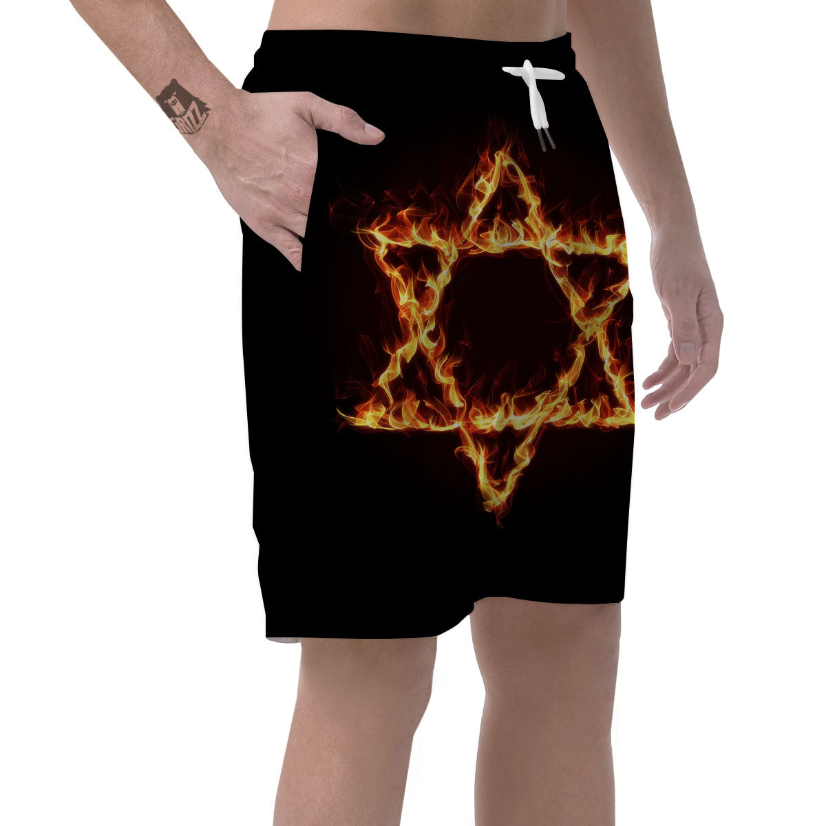 Star Of David Fiery Print Men's Shorts-grizzshop