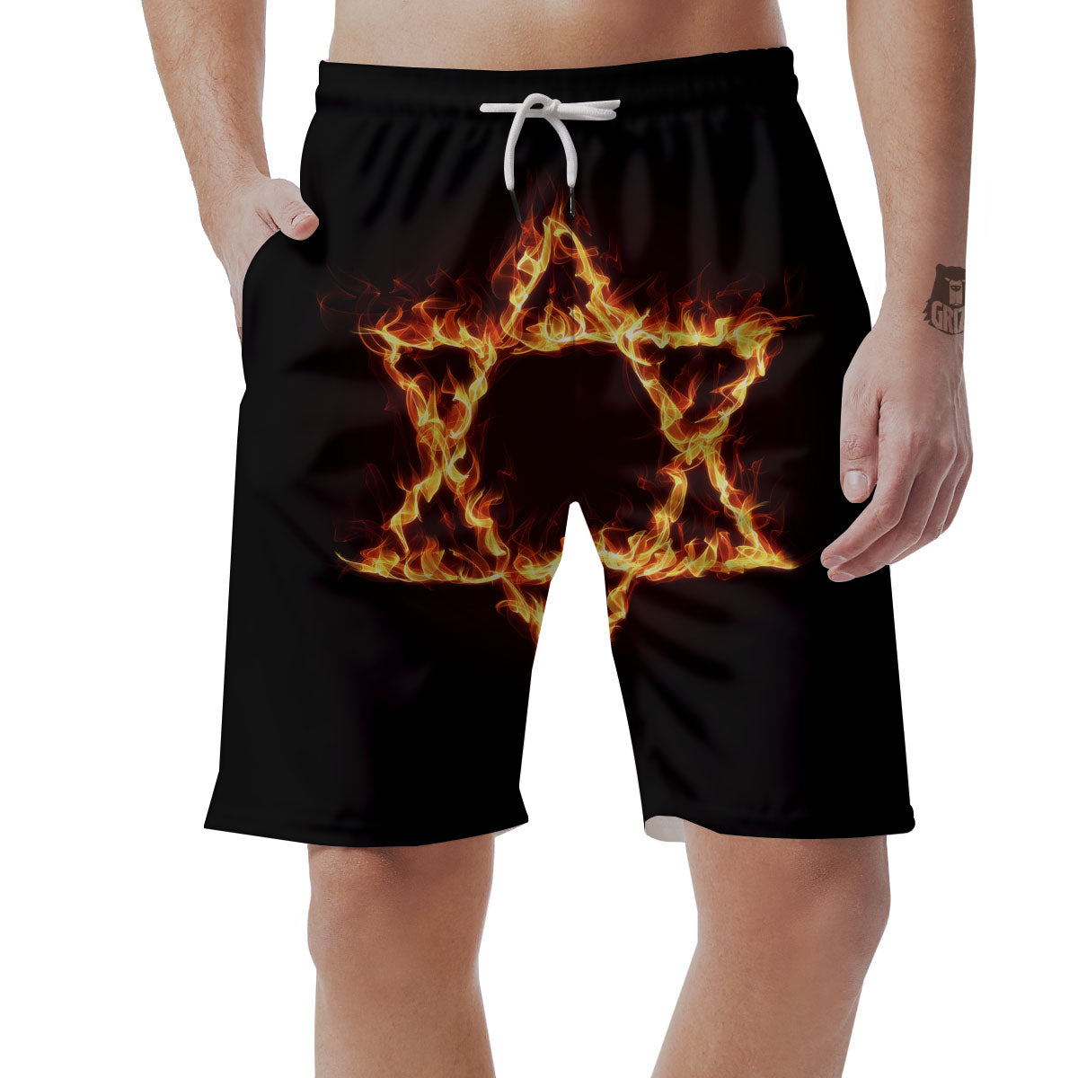 Star Of David Fiery Print Men's Shorts-grizzshop