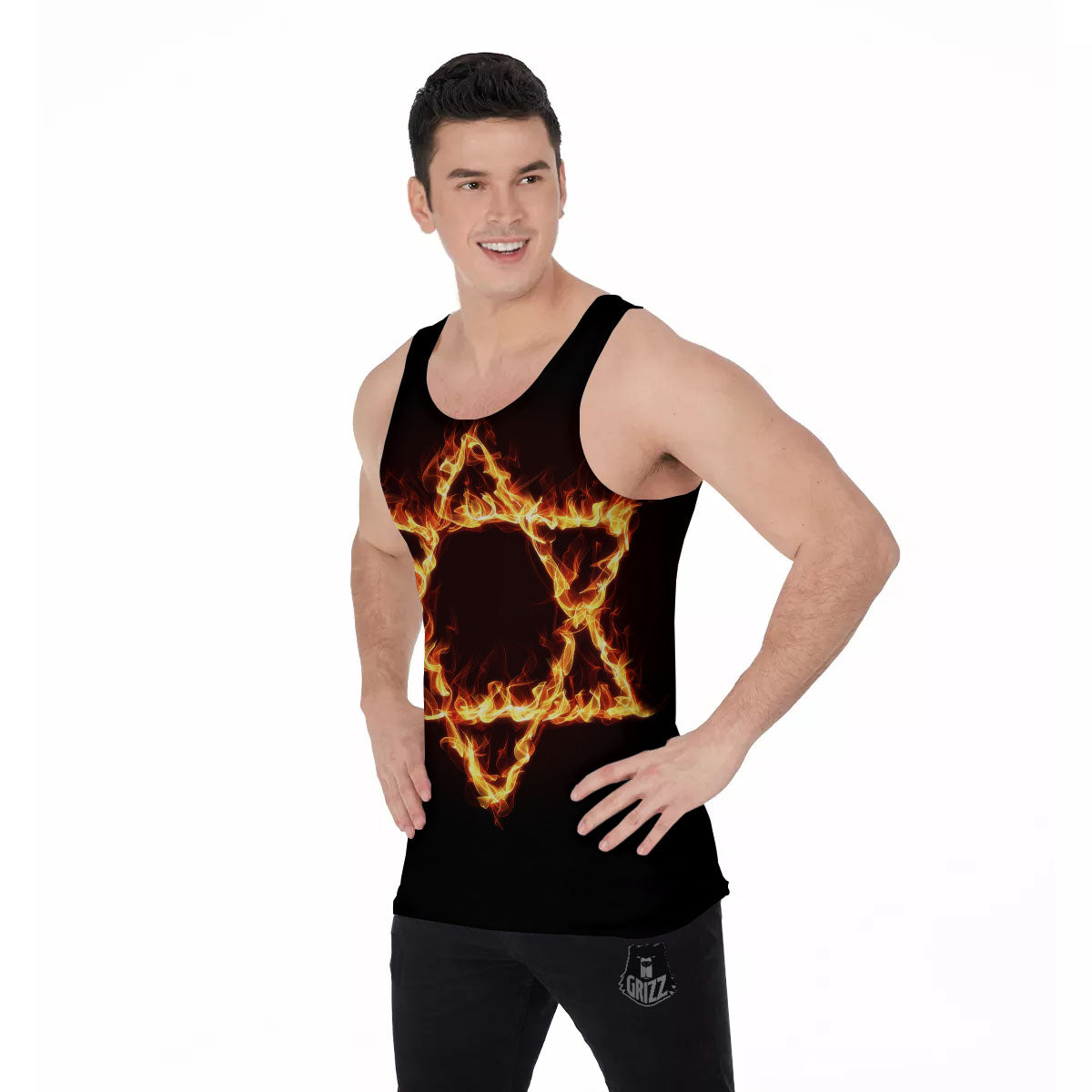 Star Of David Fiery Print Men's Tank Top-grizzshop