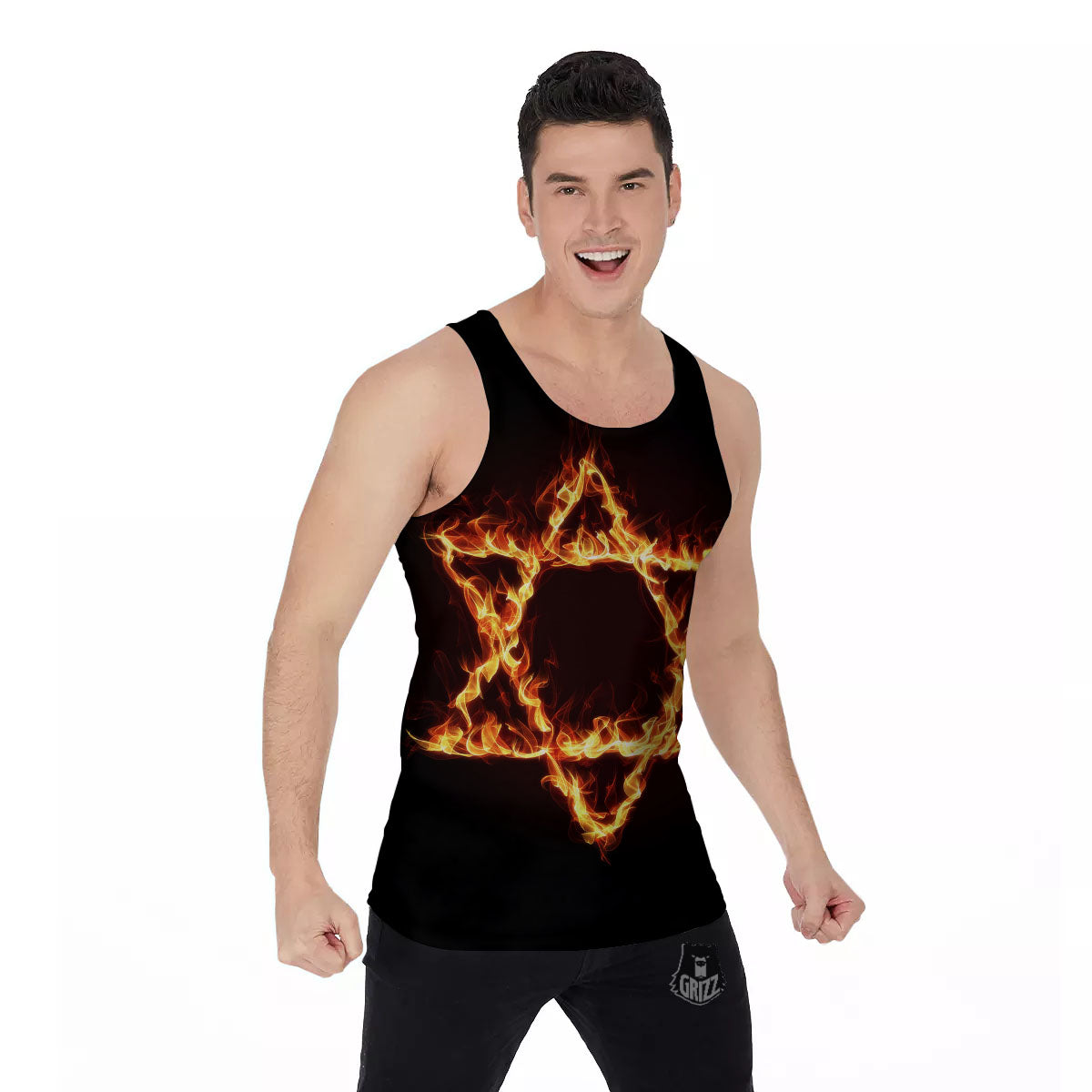 Star Of David Fiery Print Men's Tank Top-grizzshop