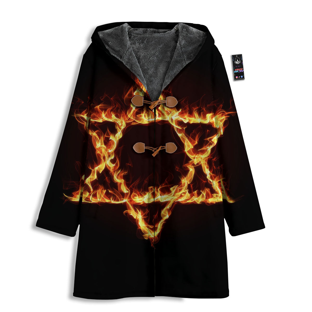 Star Of David Fiery Print Men's Windbreaker Jacket-grizzshop