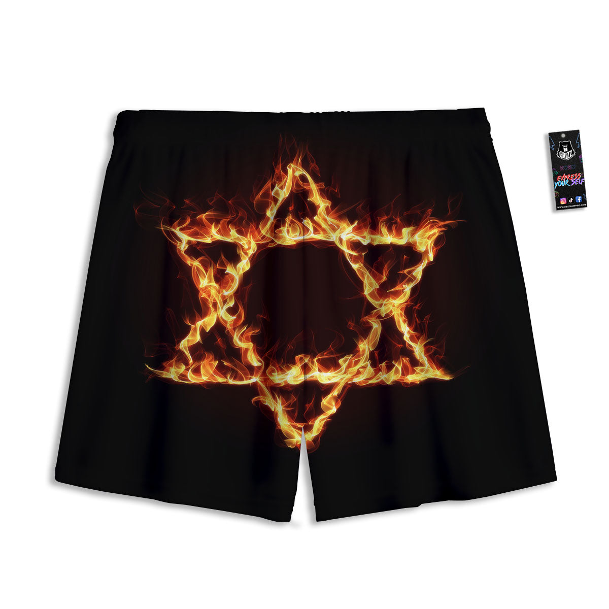 Star Of David Fiery Print Mesh Shorts