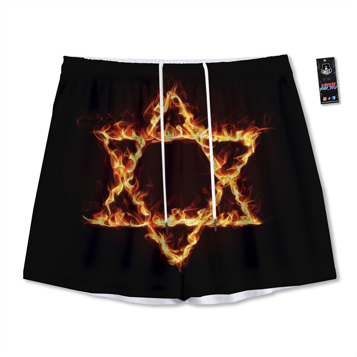 Star Of David Fiery Print Mesh Shorts