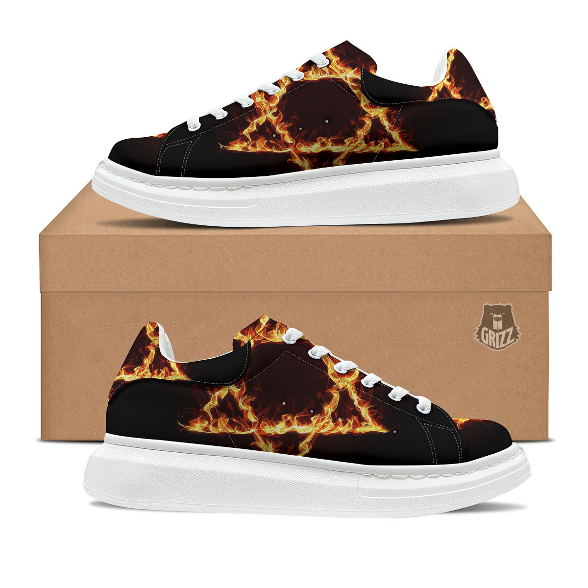 Star Of David Fiery Print Platform Shoes-grizzshop