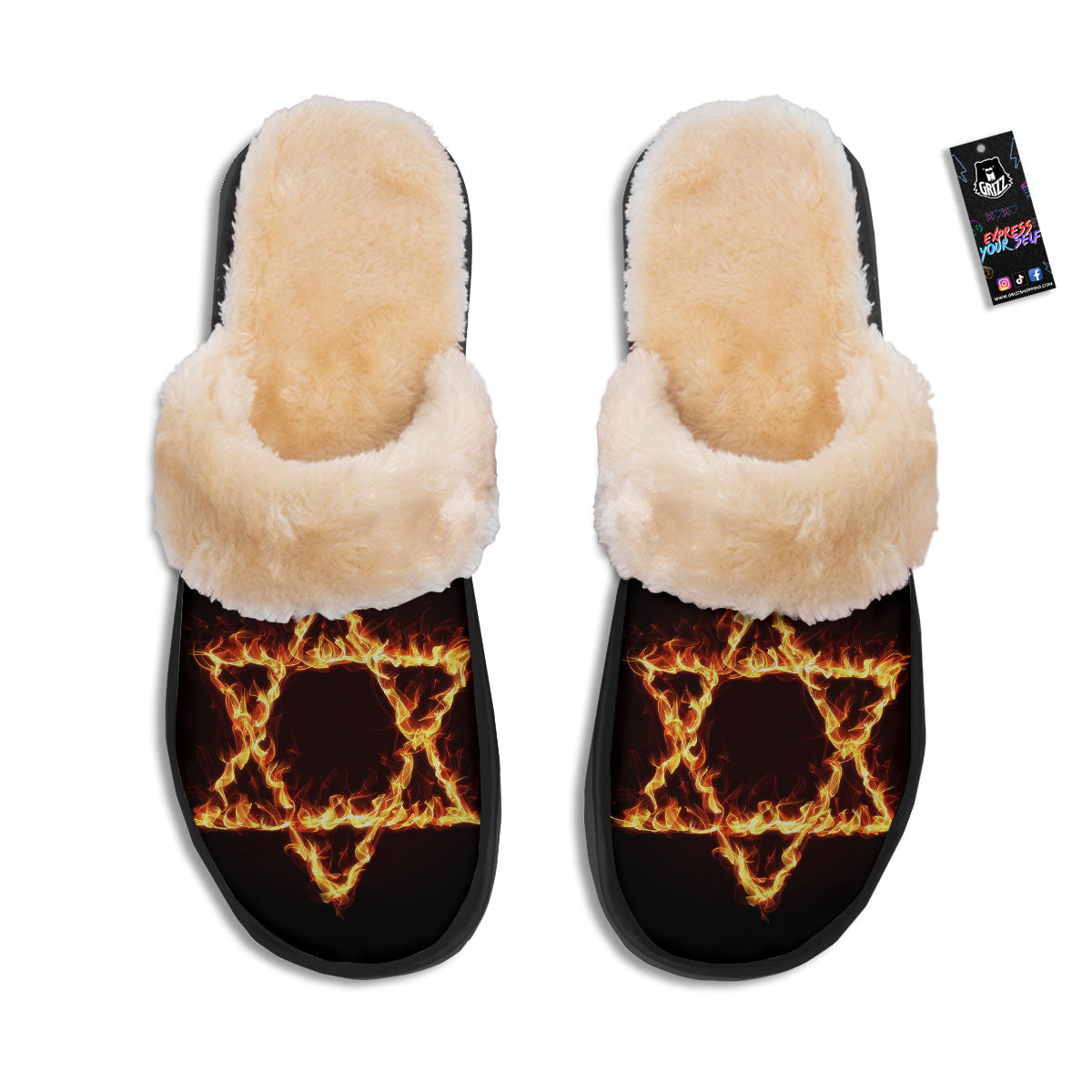 Star Of David Fiery Print Slippers-grizzshop