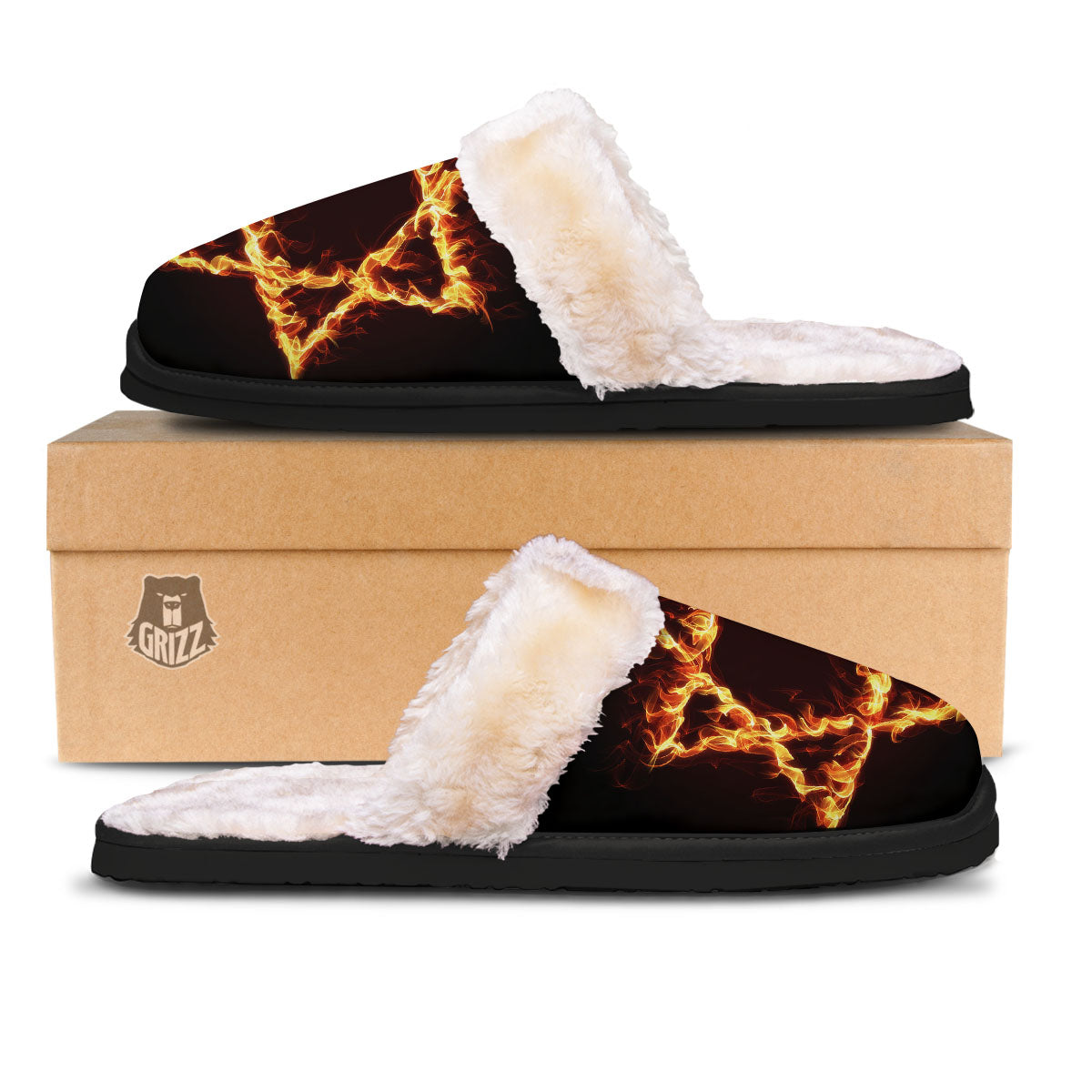 Star Of David Fiery Print Slippers-grizzshop