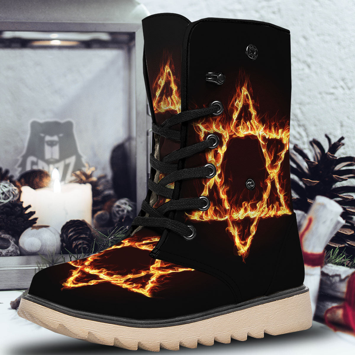 Star Of David Fiery Print Snow Boots-grizzshop