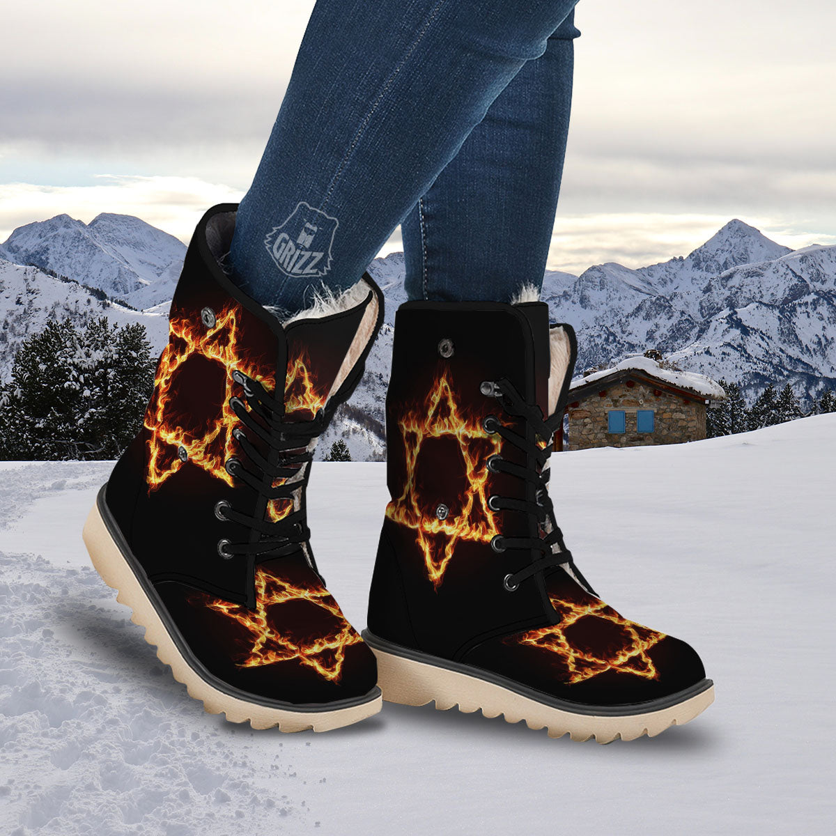 Star Of David Fiery Print Snow Boots-grizzshop