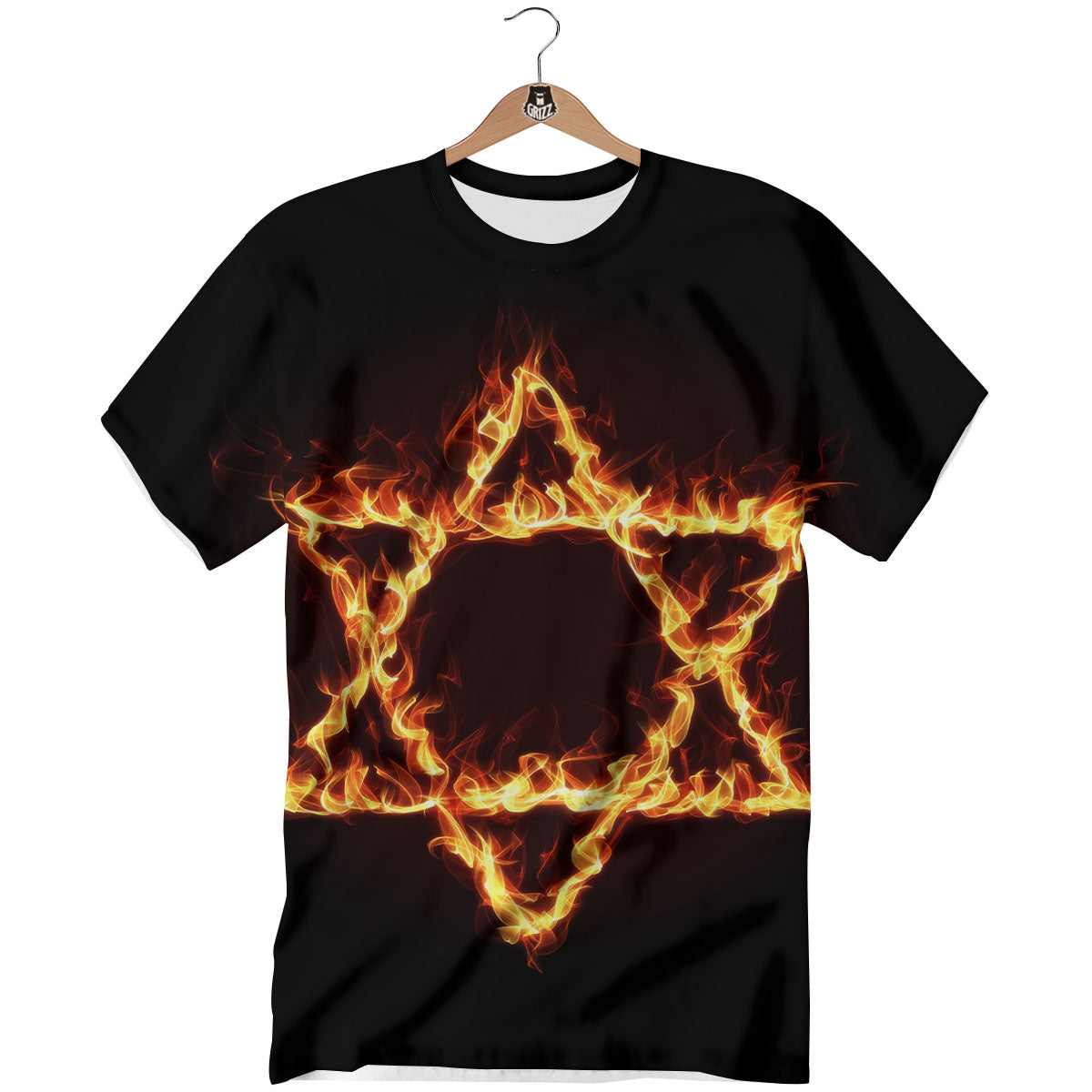 Star Of David Fiery Print T-Shirt-grizzshop